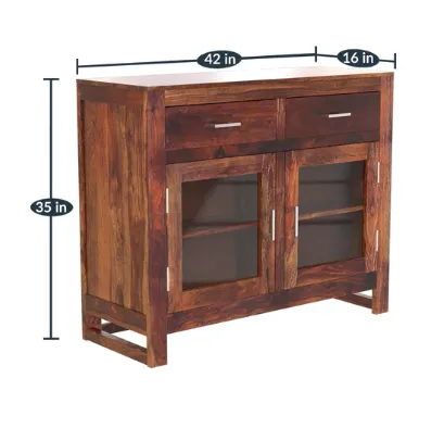 Burnt Wooden Motif Classic Sheesham Wood Cabinet