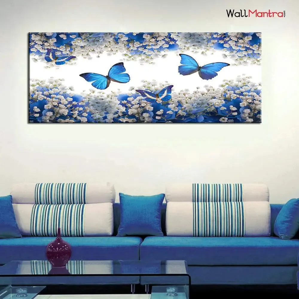 Butterflies in Garden Scenery Canvas  Wall Hanging With Frame