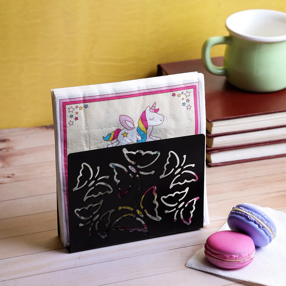 Butterfly Family Designer Black Napkin Organizer