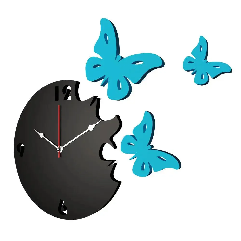 Butterfly in Blue Color Wooden Wall Clock
