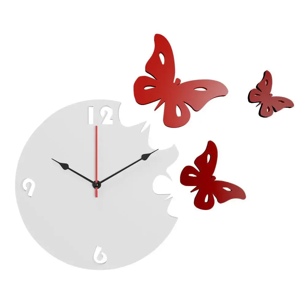 Butterfly in Red Color Wooden Wall Clock