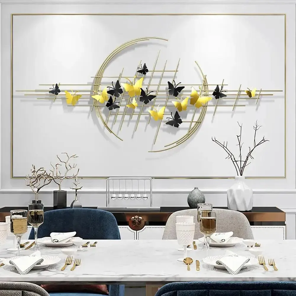 Butterfly Motif Golden Metal Wall Decor for Living Room