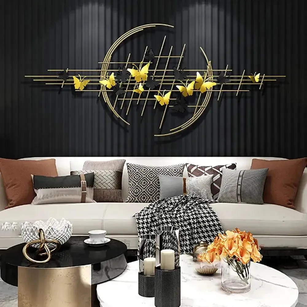 Butterfly Motif Golden Metal Wall Decor for Living Room
