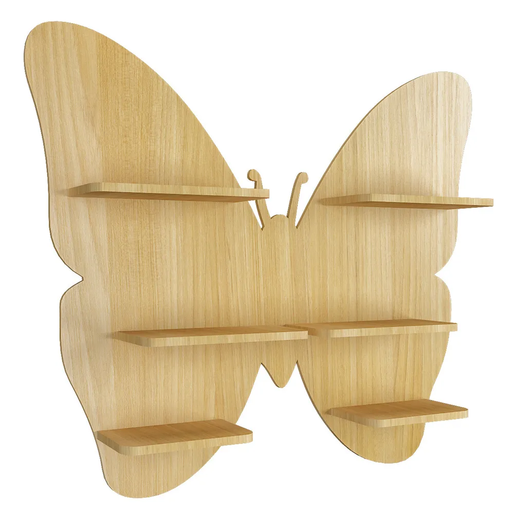 Butterfly Shape Backlit Wood Wall Shelf / Book Shelf / Night Light, Light Oak Finish Regular ( 32 inches x 28 inches )