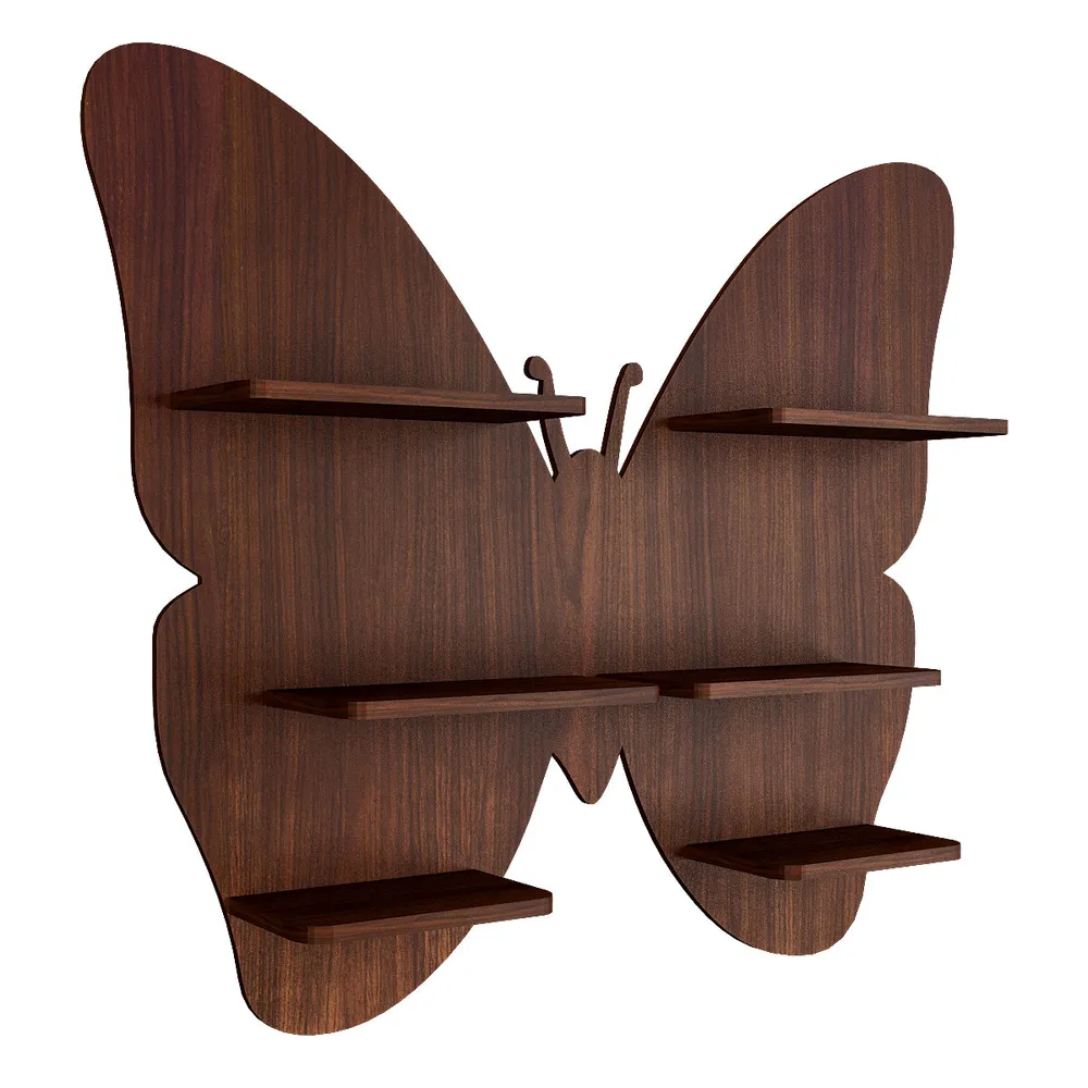 Butterfly Shape Backlit Wood Wall Shelf / Book Shelf / Night Light, Walnut Finish Regular ( 32 inches x 28 inches )