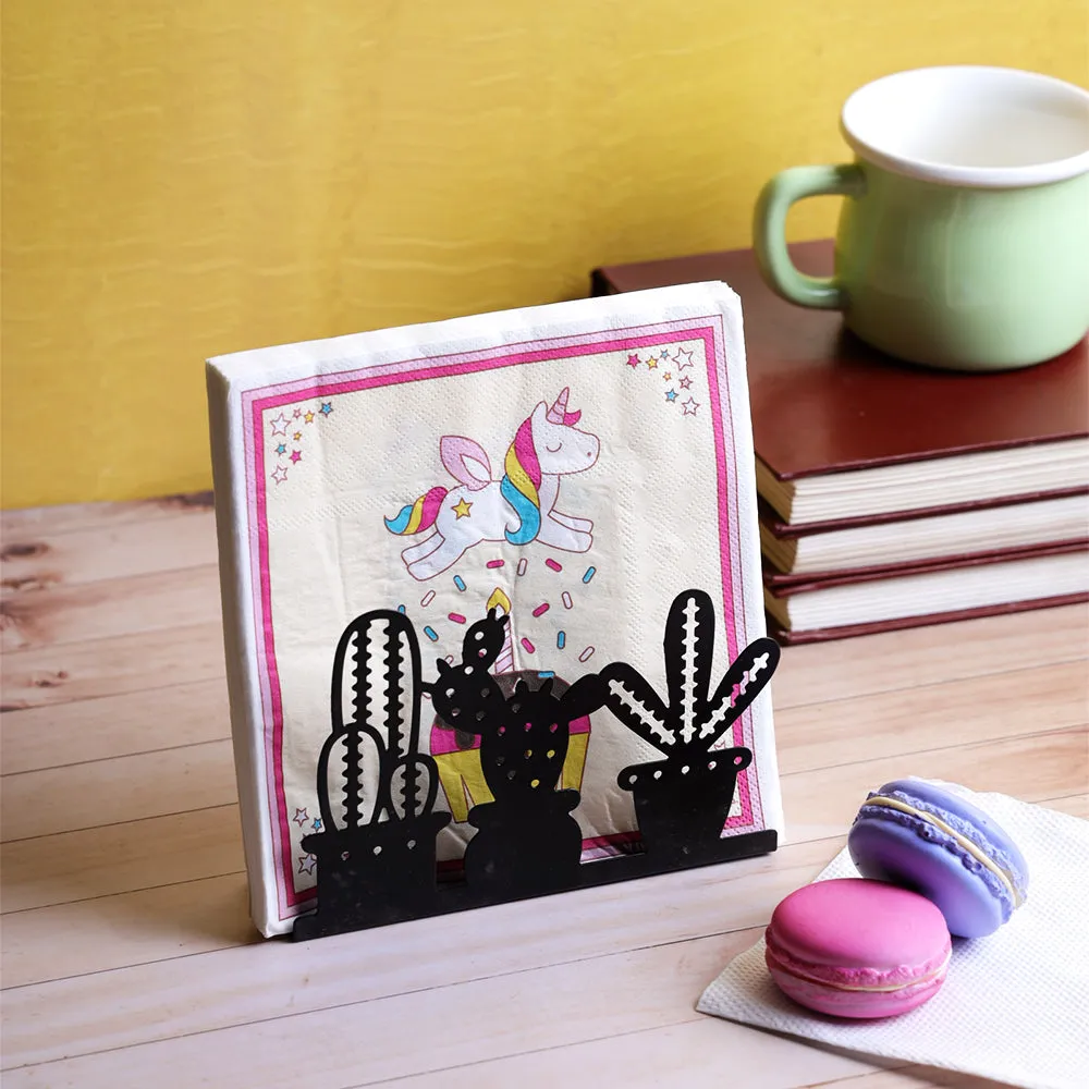 Cactus Garden Designer Black Napkin Organizer