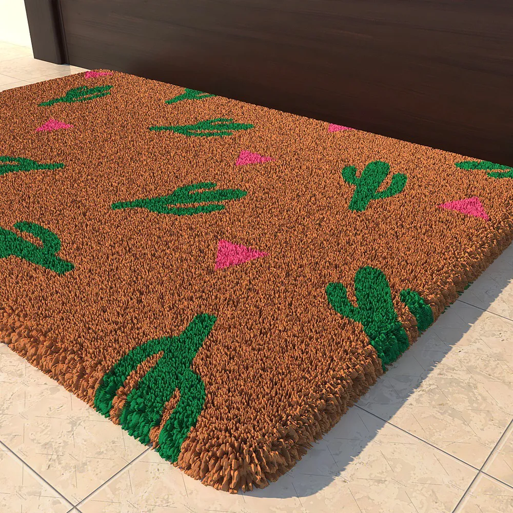 Cactus Patterned Woolen Door Mat