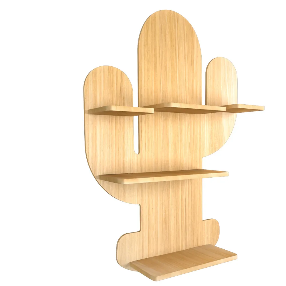 Cactus Shape Wood Wall Shelf / Book Shelf, Light Oak Finish Regular ( 23 inches x 32 inches )
