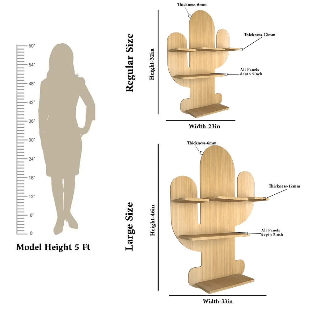 Cactus Shape Wood Wall Shelf / Book Shelf, Light Oak Finish Regular ( 23 inches x 32 inches )