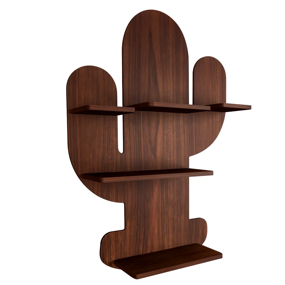 Cactus Shape Wood Wall Shelf / Book Shelf, Walnut Finish Regular ( 23 inches x 32 inches )
