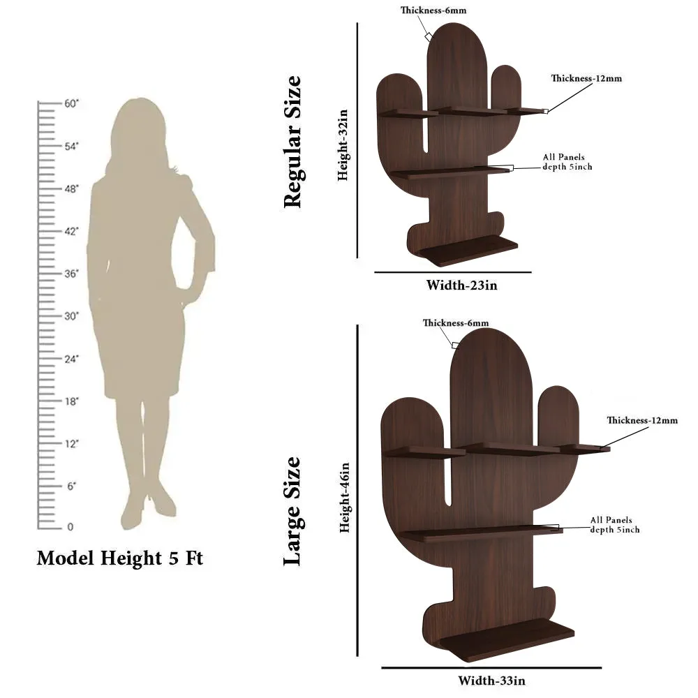 Cactus Shape Wood Wall Shelf / Book Shelf, Walnut Finish Regular ( 23 inches x 32 inches )