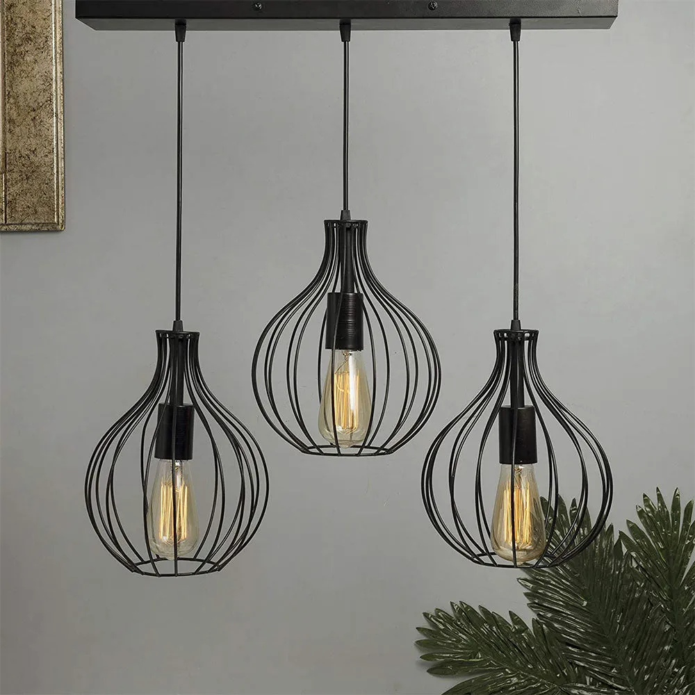 Cage Style Square Top Black Cluster Metal Ceiling Light (Bulb not included)