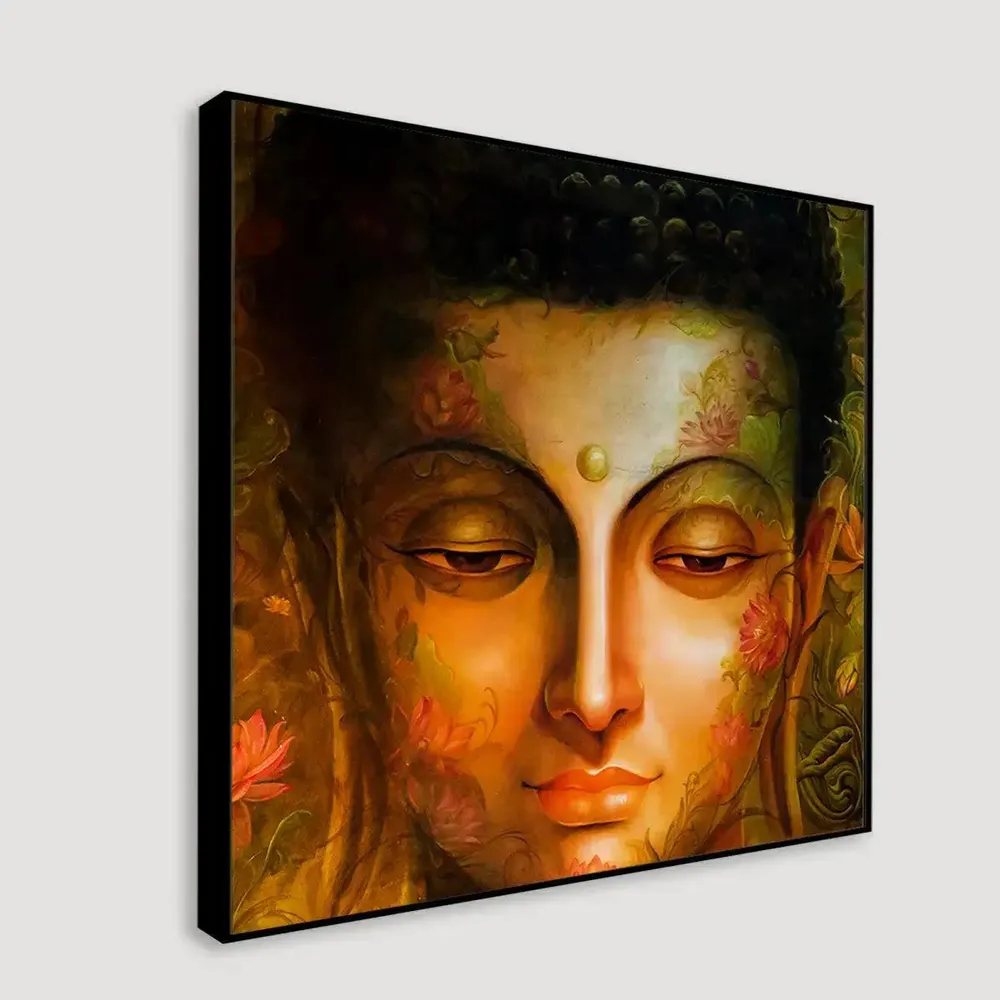 Calm Buddha Canvas Painting With Floating Frame Size: 57 cm (H) X 57 cm (W)