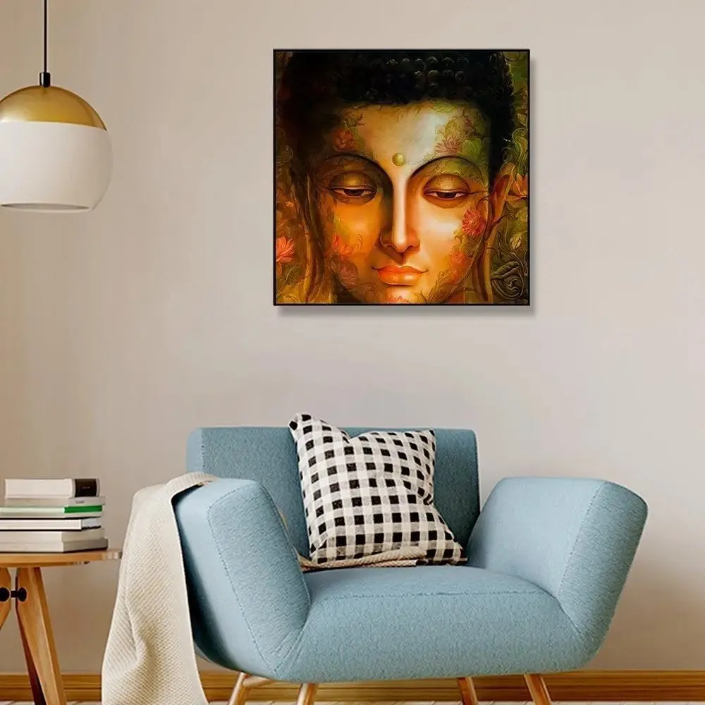 Calm Buddha Canvas Painting With Floating Frame Size: 57 cm (H) X 57 cm (W)