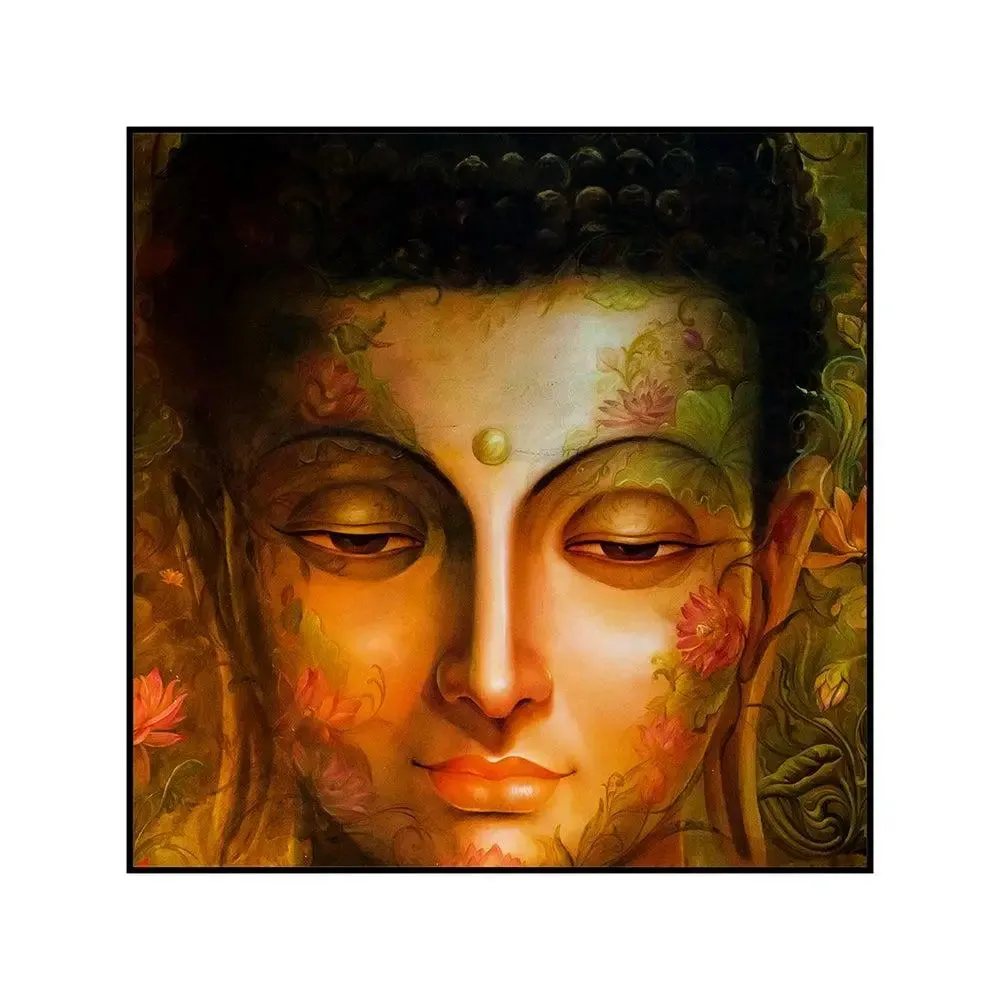 Calm Buddha Canvas Painting With Floating Frame Size: 57 cm (H) X 57 cm (W)