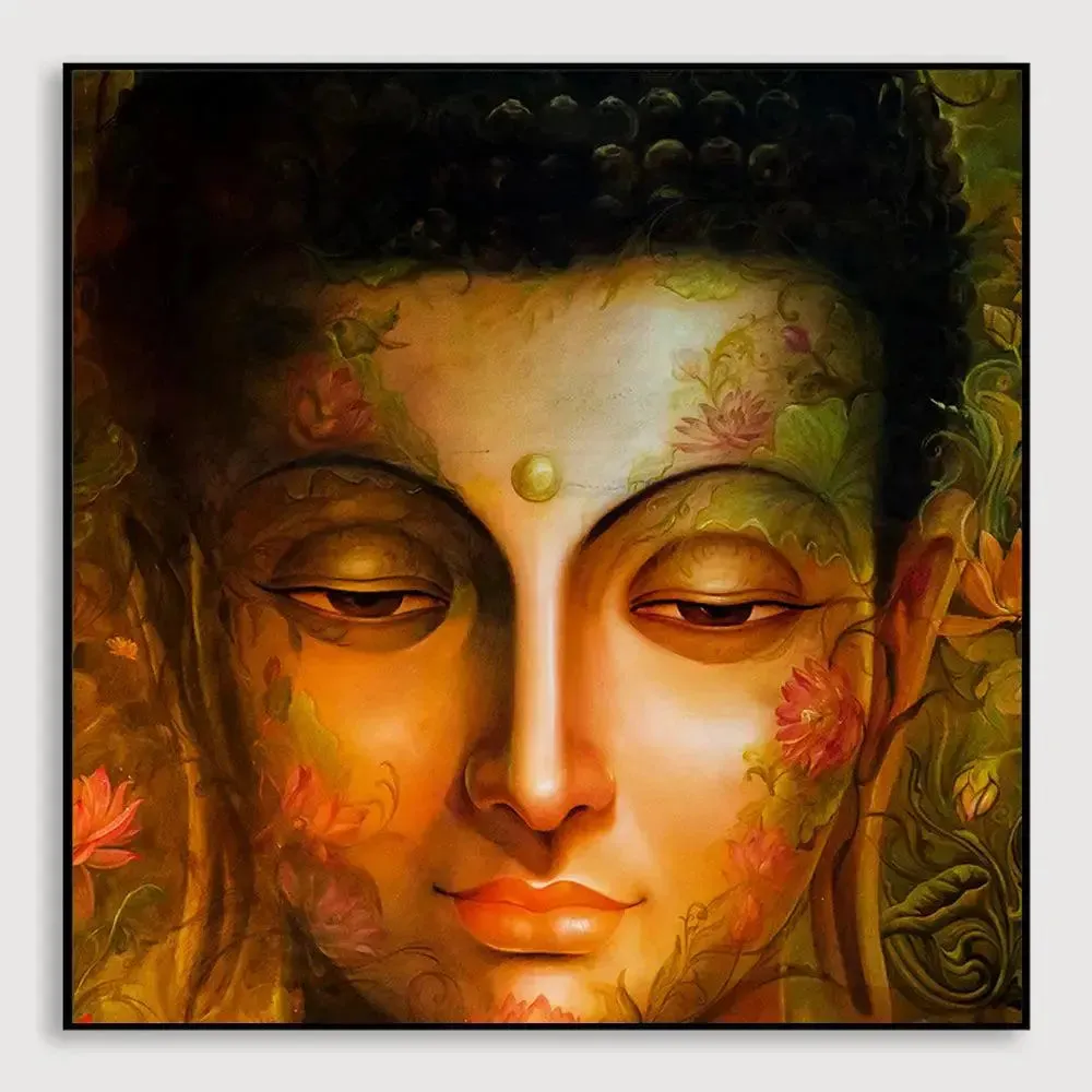 Calm Buddha Canvas Painting With Floating Frame Size: 57 cm (H) X 57 cm (W)