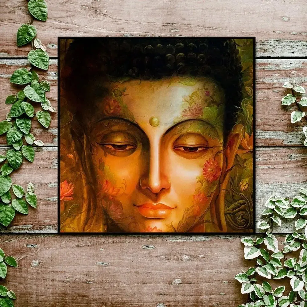 Calm Buddha Canvas Painting With Floating Frame Size: 57 cm (H) X 57 cm (W)