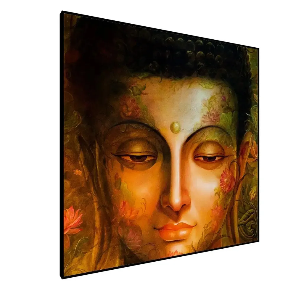 Calm Buddha Canvas Painting With Floating Frame Size: 57 cm (H) X 57 cm (W)
