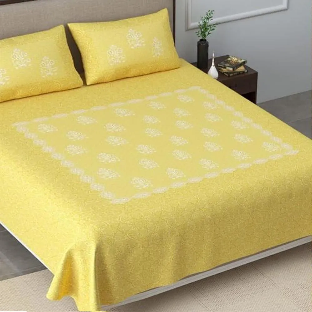 Camellia Floral Cotton Double Bedsheet with Pillow Covers