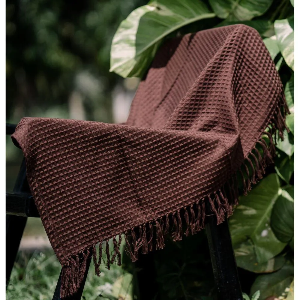 Caramel Waffle-knit Cotton Blanket Throw
