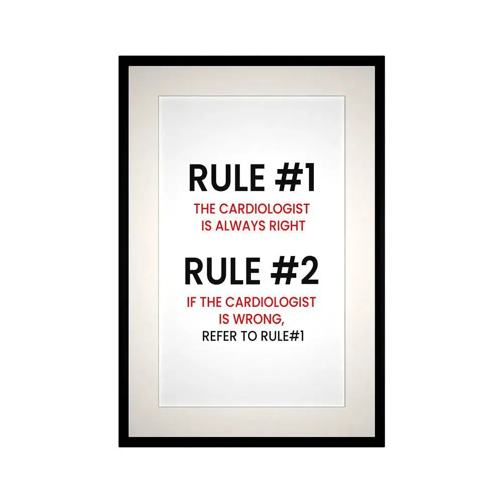 Cardiologist Rules' Framed Wall Art Decor for Doctor's Clinic