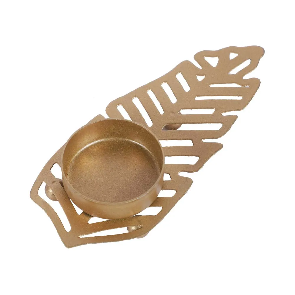Carved Leaves Designer Metal Tea Light Candle Holders Set Of 4