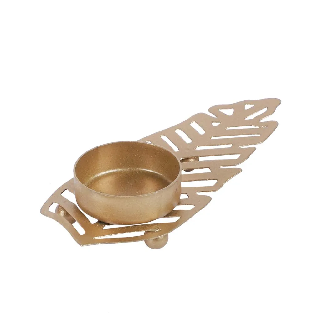 Carved Leaves Designer Metal Tea Light Candle Holders Set Of 4