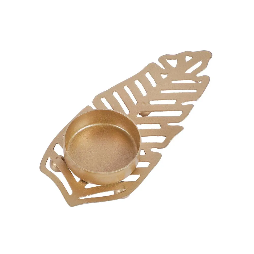 Carved Leaves Designer Metal Tea Light Candle Holders Set Of 4