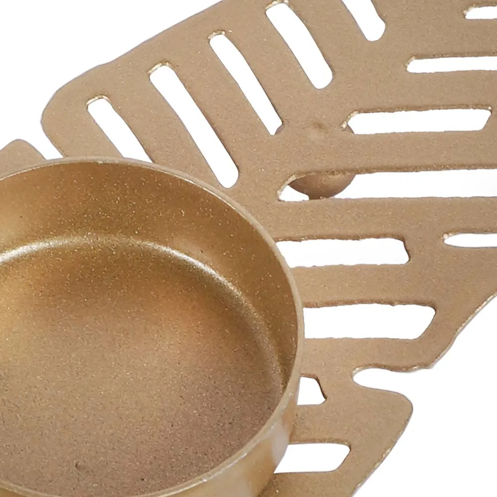 Carved Leaves Designer Metal Tea Light Candle Holders Set Of 4