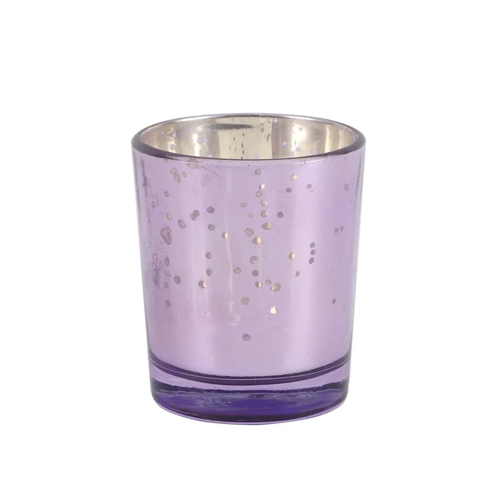 Carved Purple Designer Glass Tea Light Candle Holders Set of 4