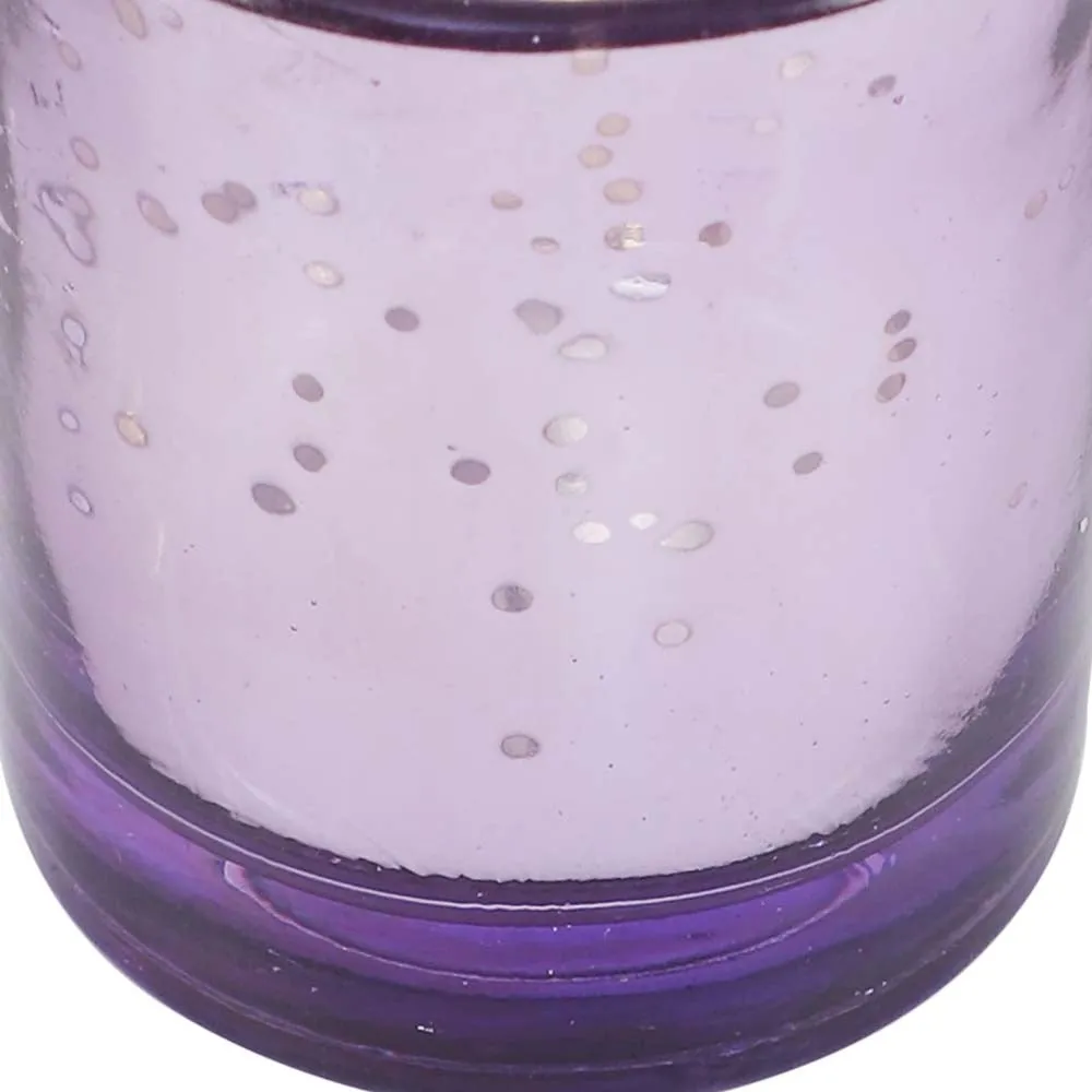 Carved Purple Designer Glass Tea Light Candle Holders Set of 4