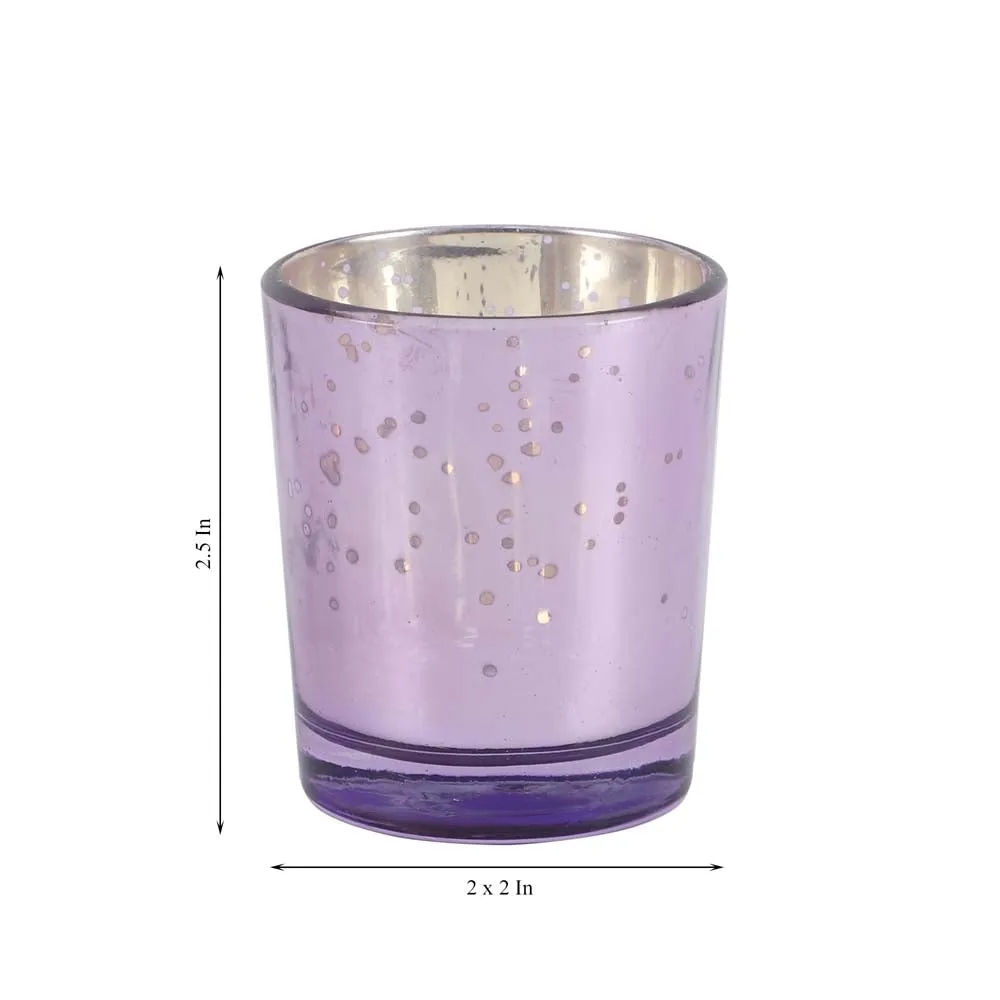 Carved Purple Designer Glass Tea Light Candle Holders Set of 4