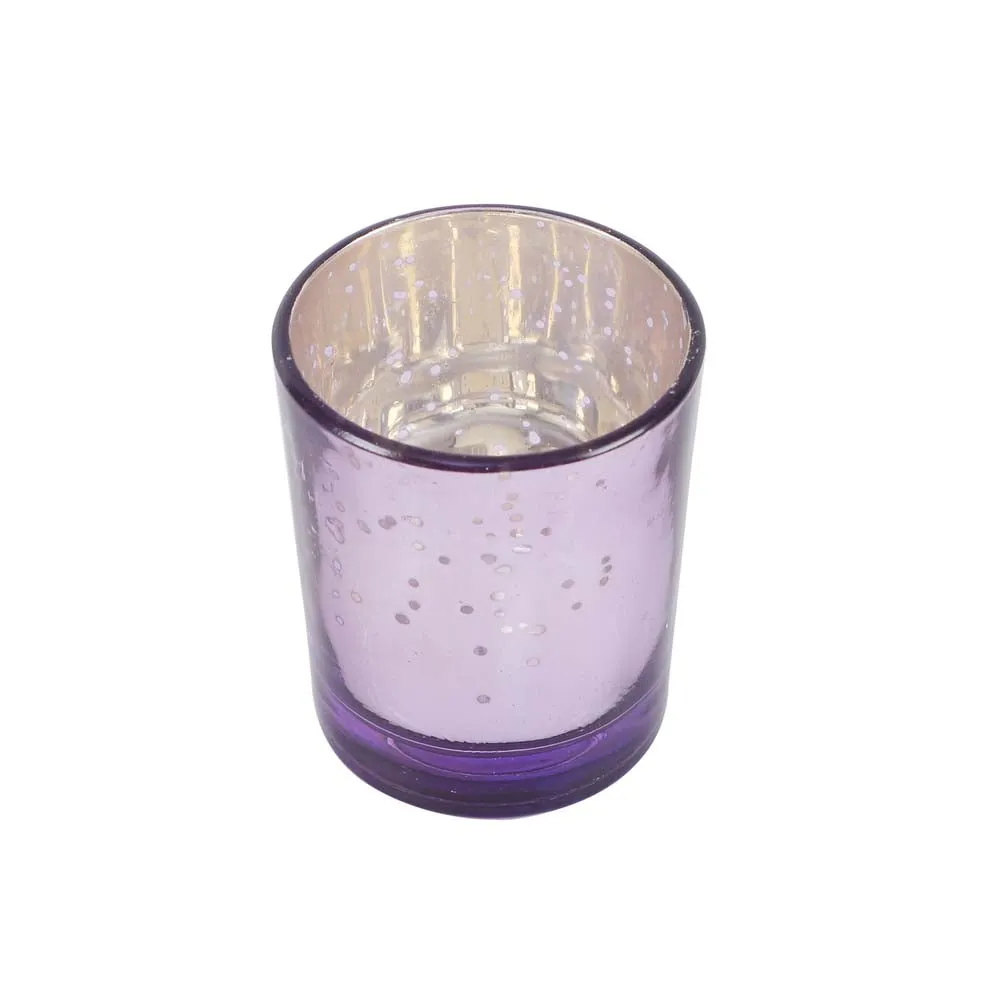 Carved Purple Designer Glass Tea Light Candle Holders Set of 4