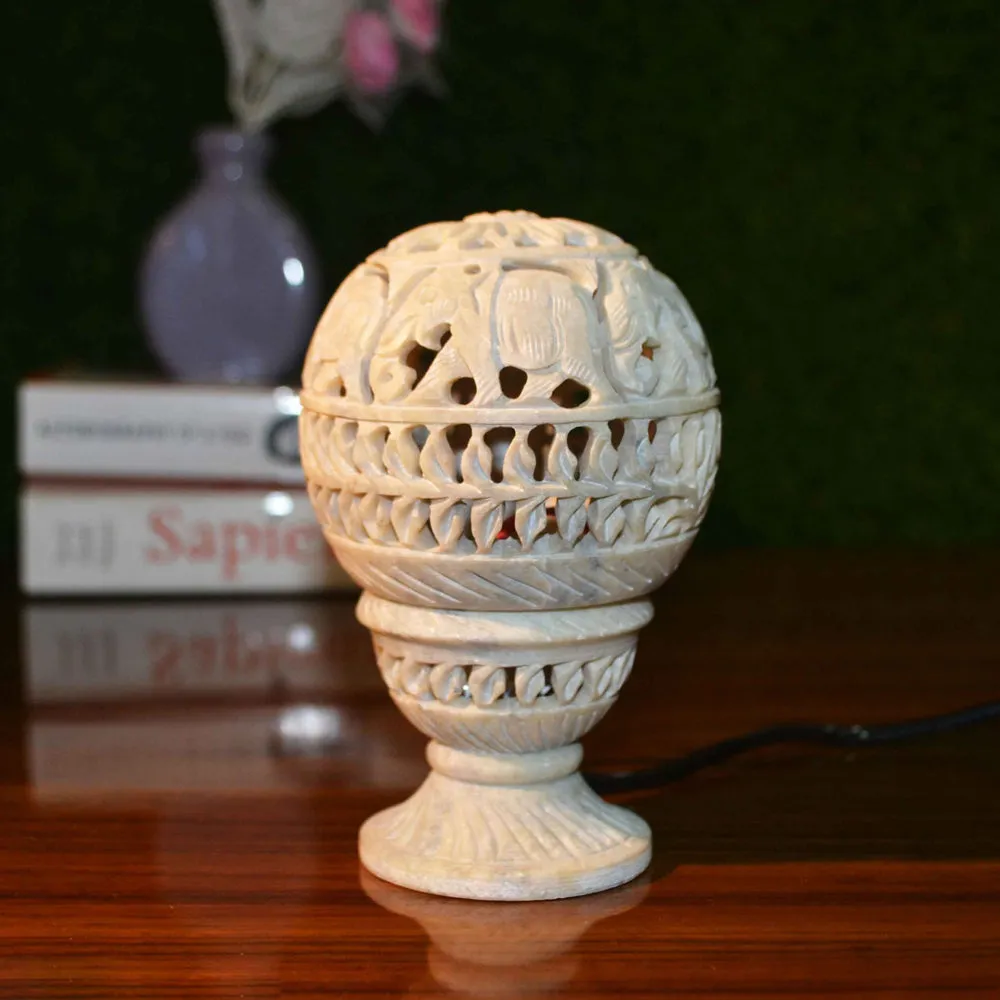 Carved Soapstone Bed Side Table Lamp (Without Bulb)