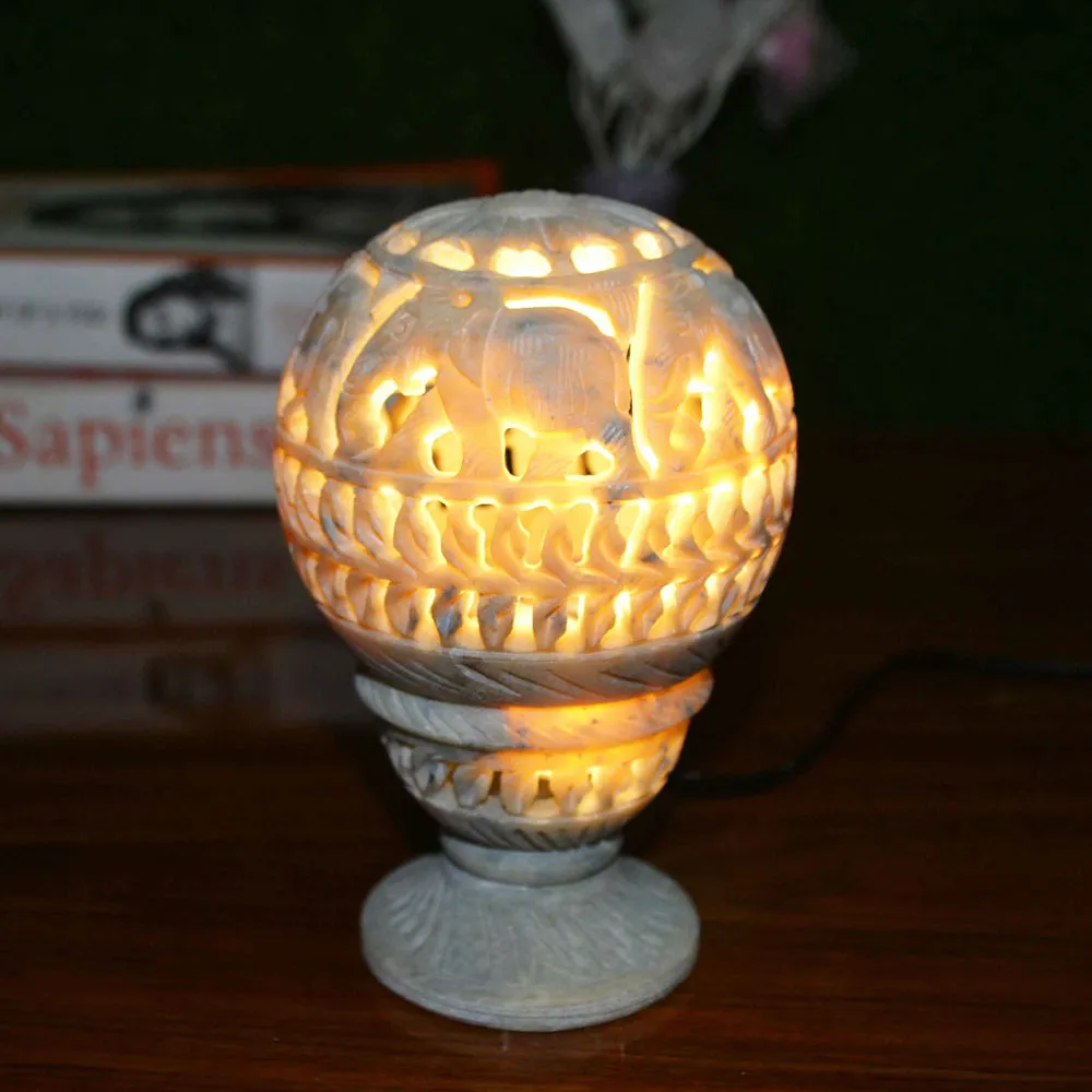 Carved Soapstone Bed Side Table Lamp (Without Bulb)