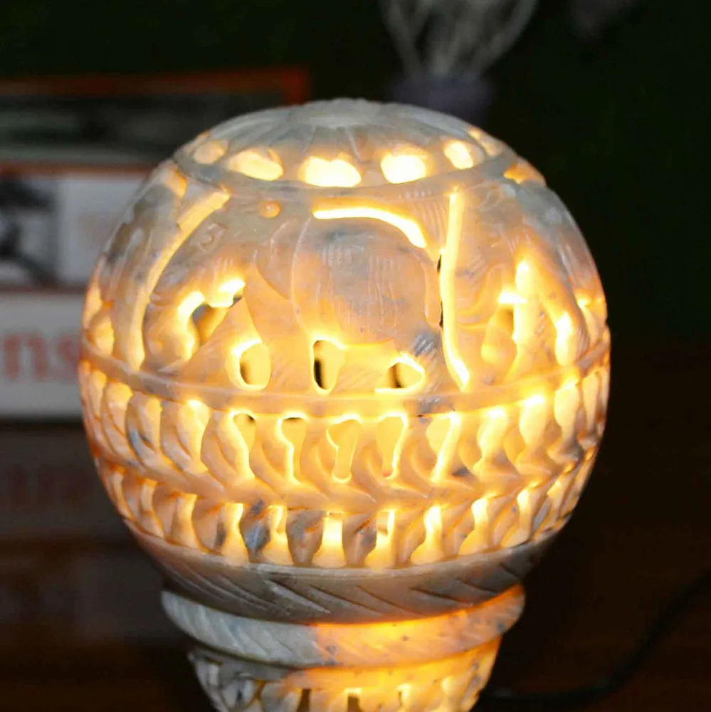 Carved Soapstone Bed Side Table Lamp (Without Bulb)
