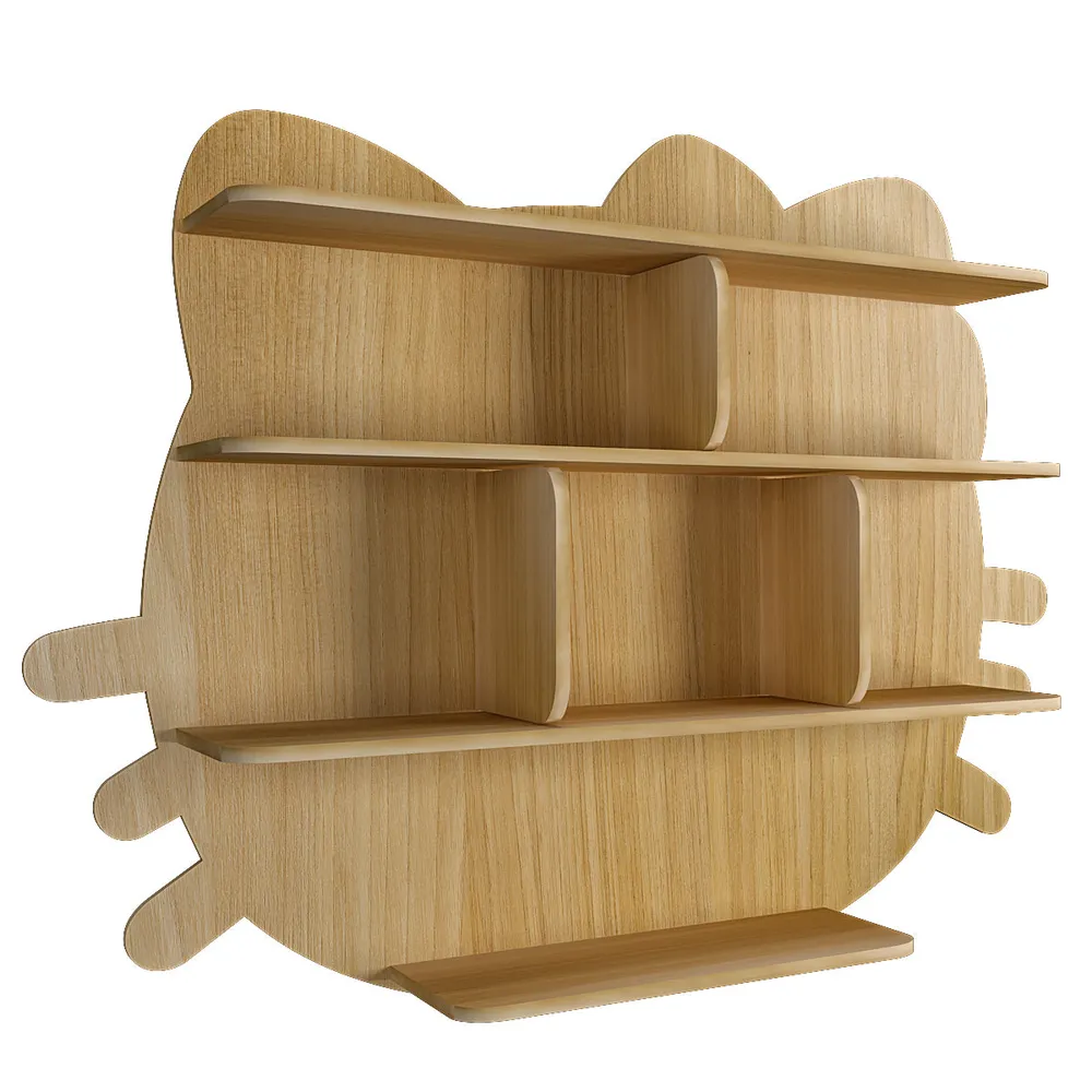 Cat Shape Backlit Wood Wall Shelf / Book Shelf / Night Light, Oak Finish Regular ( 32 inches x 24 inches )