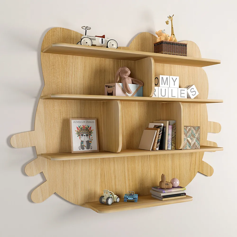 Cat Shape Backlit Wood Wall Shelf / Book Shelf / Night Light, Oak Finish Regular ( 32 inches x 24 inches )