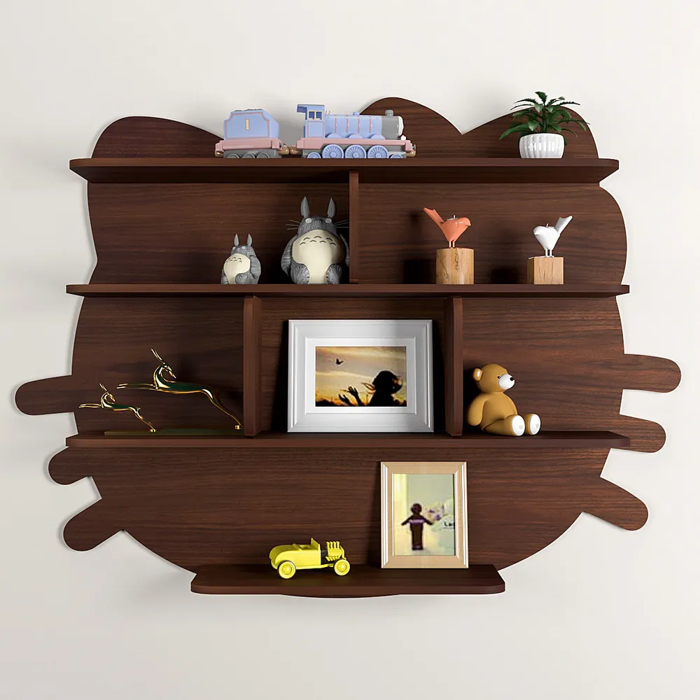 Cat Shape Backlit Wood Wall Shelf / Book Shelf / Night Light, Walnut Finish Regular ( 32 inches x 24 inches )