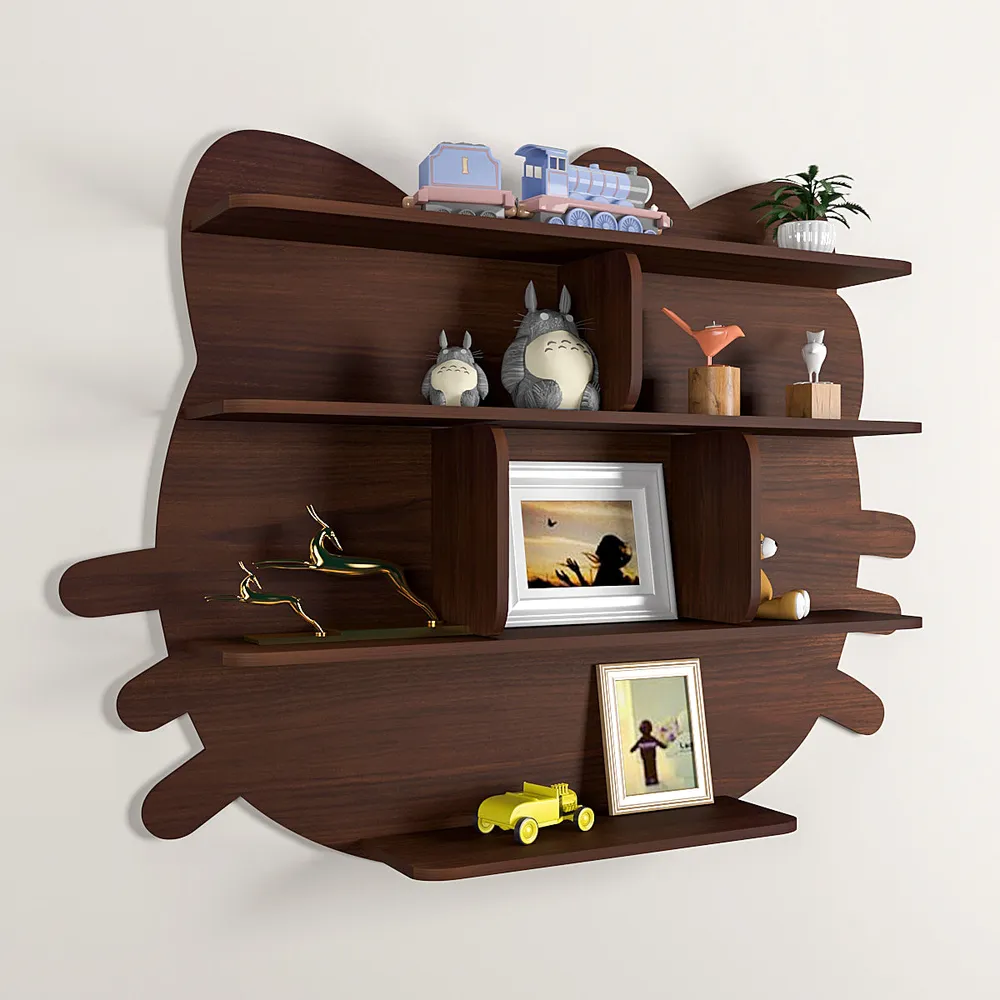 Cat Shape Backlit Wood Wall Shelf / Book Shelf / Night Light, Walnut Finish Regular ( 32 inches x 24 inches )