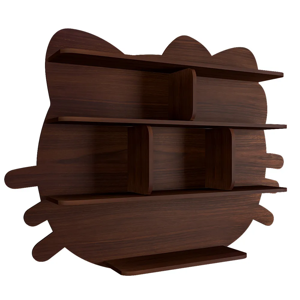 Cat Shape Backlit Wood Wall Shelf / Book Shelf / Night Light, Walnut Finish Regular ( 32 inches x 24 inches )