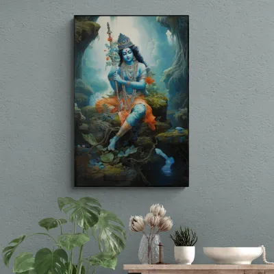 Celestial Reverie Krishna Canvas Wall Painting