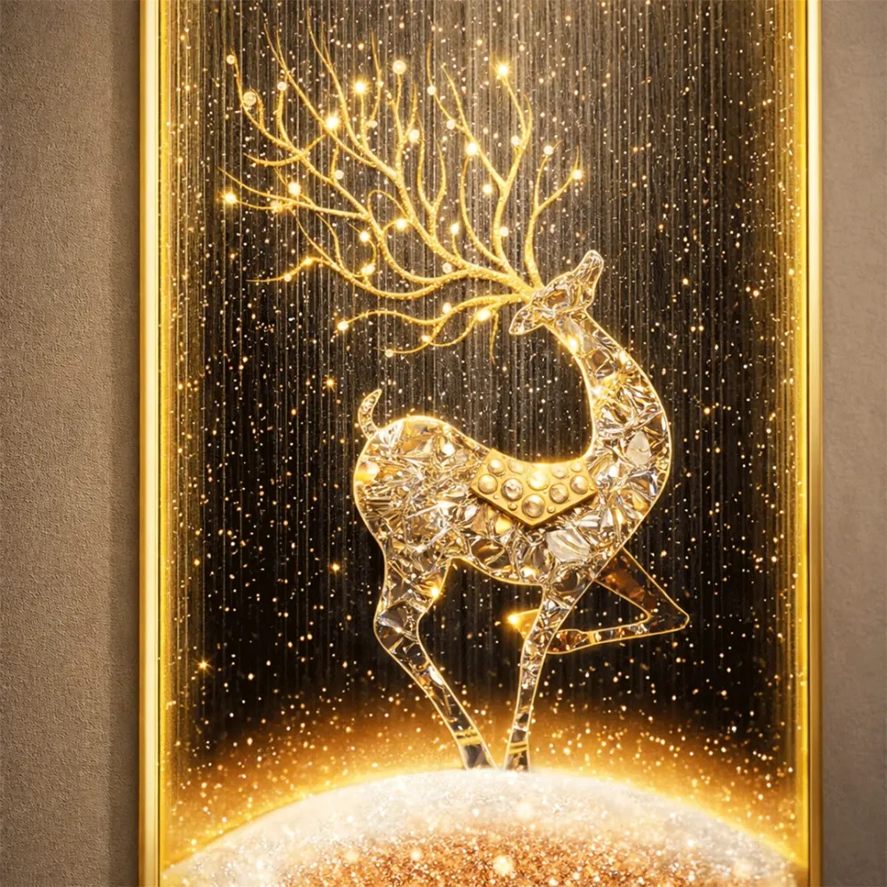 WallMantra Celestial Stag Crystal Wall Art with LED – Luxury Gold Deer Decorative Panel 