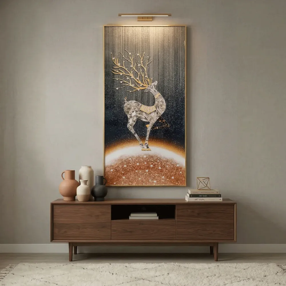 WallMantra Celestial Stag Crystal Wall Art with LED – Luxury Gold Deer Decorative Panel 