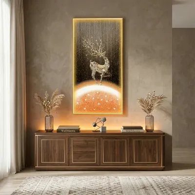 WallMantra Celestial Stag Crystal Wall Art with LED – Luxury Gold Deer Decorative Panel
