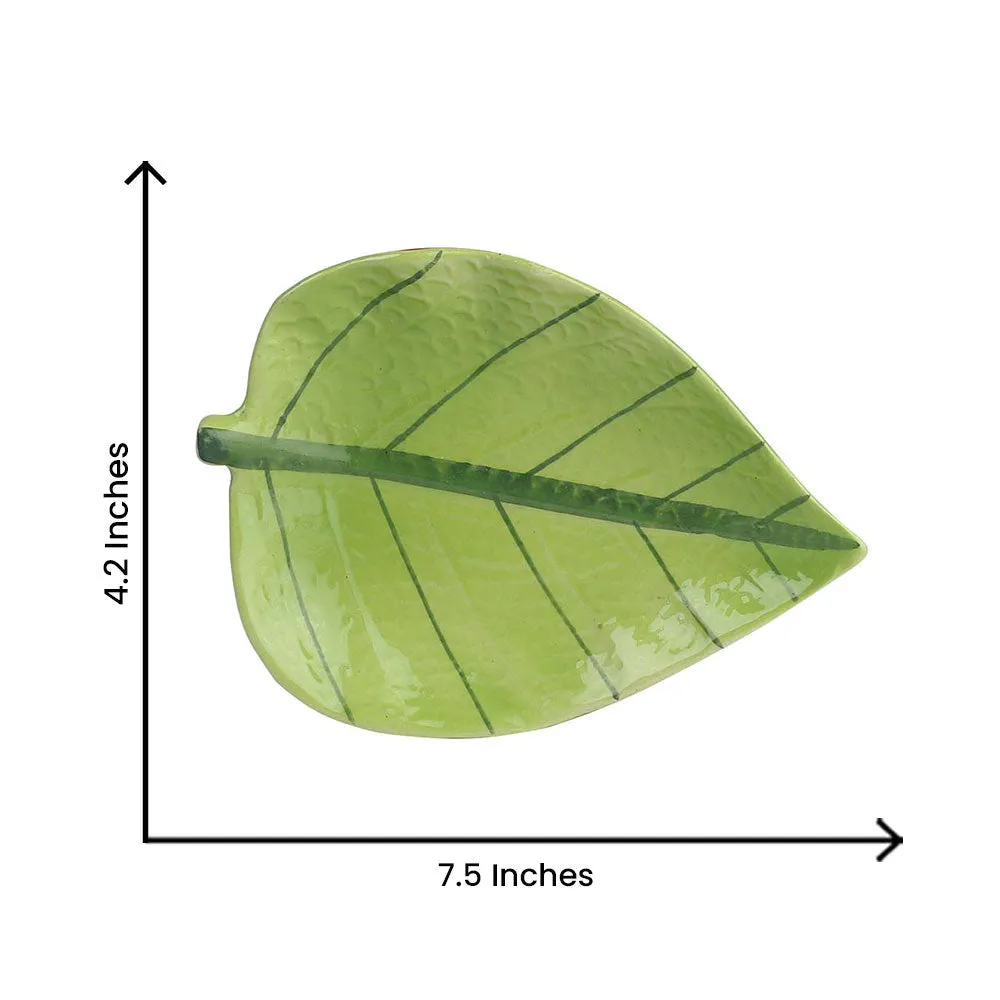 Ceramic Betel Leaf Shaped Green Serving Platters Set Of 2