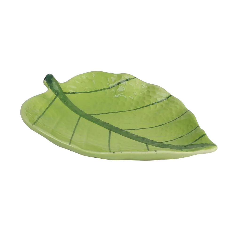 Ceramic Betel Leaf Shaped Green Serving Platters Set Of 2
