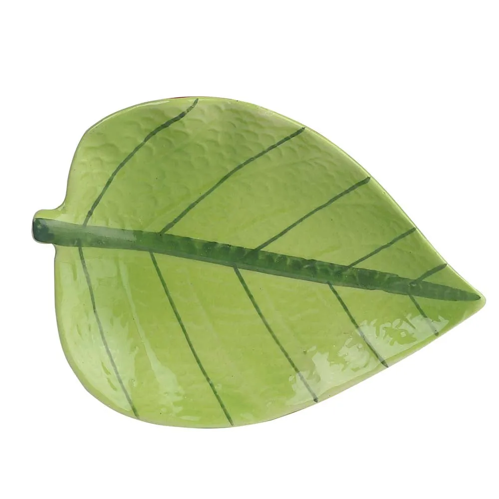 Ceramic Betel Leaf Shaped Green Serving Platters Set Of 2