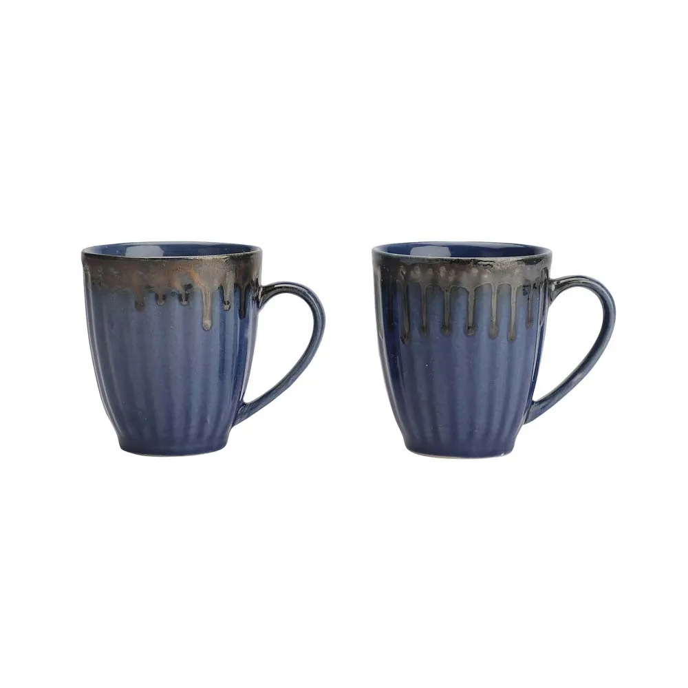 Ceramic Blue Handcrafted Dual Glazed Studio Pottery Coffee Mugs Set Of 2