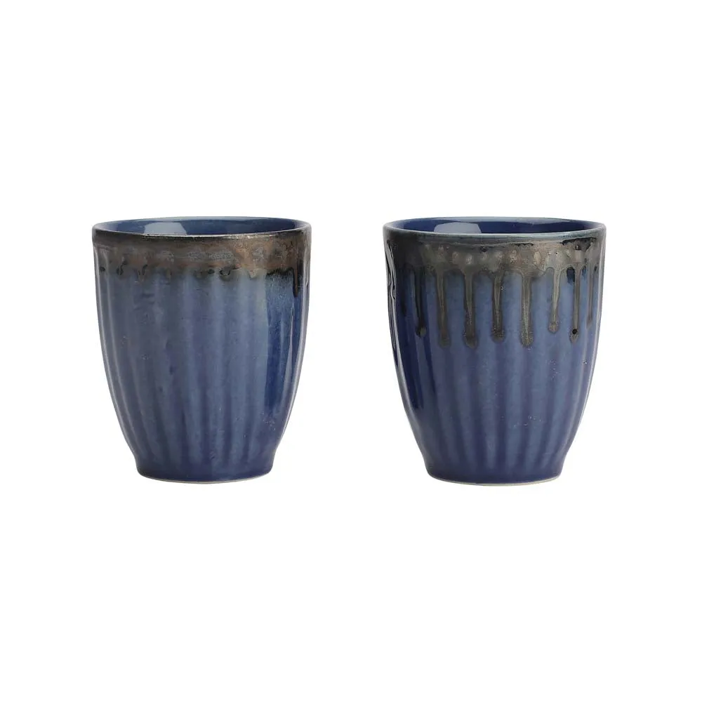 Ceramic Blue Handcrafted Dual Glazed Studio Pottery Coffee Mugs Set Of 2